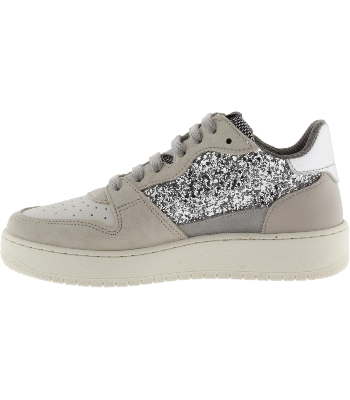 Victoria Basket Basse Madrid Paillettes & Pièces en Croûte De Cuir & Arrière Métallisée 1258261 pour Femme