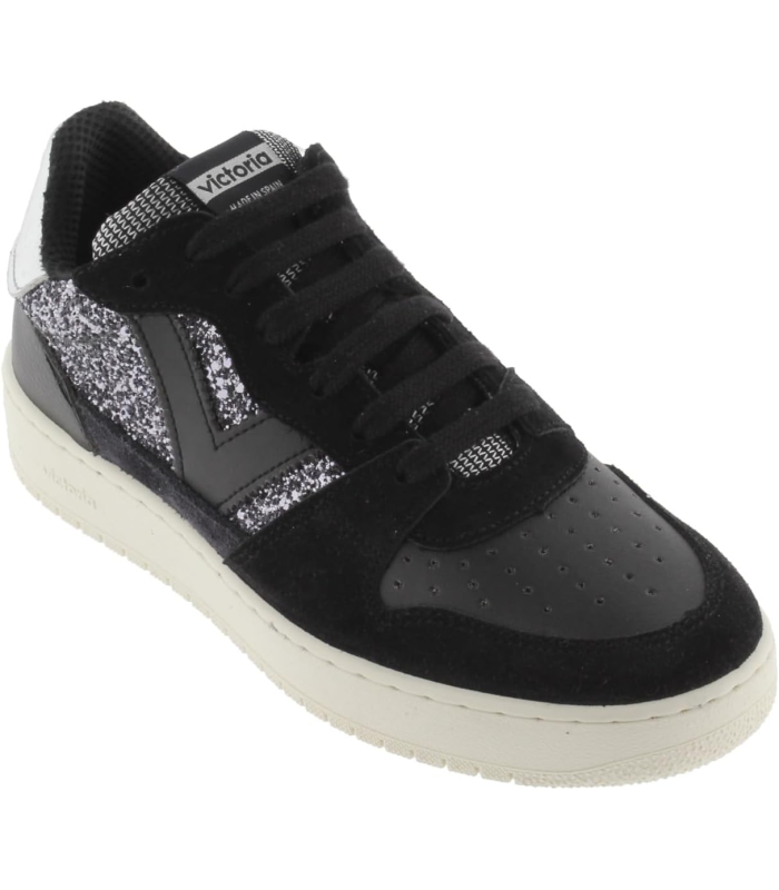 Victoria Basket Basse Madrid Paillettes & Pièces en Croûte De Cuir & Arrière Métallisée 1258261 pour Femme