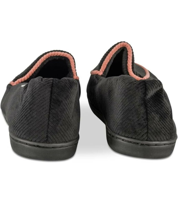 DIM Chaussons Femme en Velours Côtelé Noir Enfiler