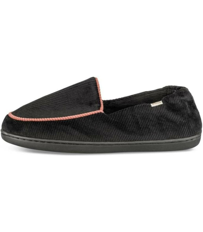 DIM Chaussons Femme en Velours Côtelé Noir avec Bordure Rose, Confortables à Enfiler, Pour Intérieur