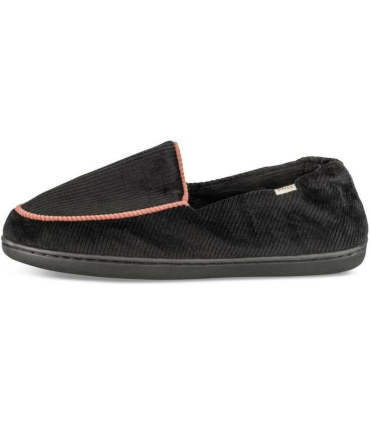 DIM Chaussons Femme en Velours Côtelé Noir Enfiler
