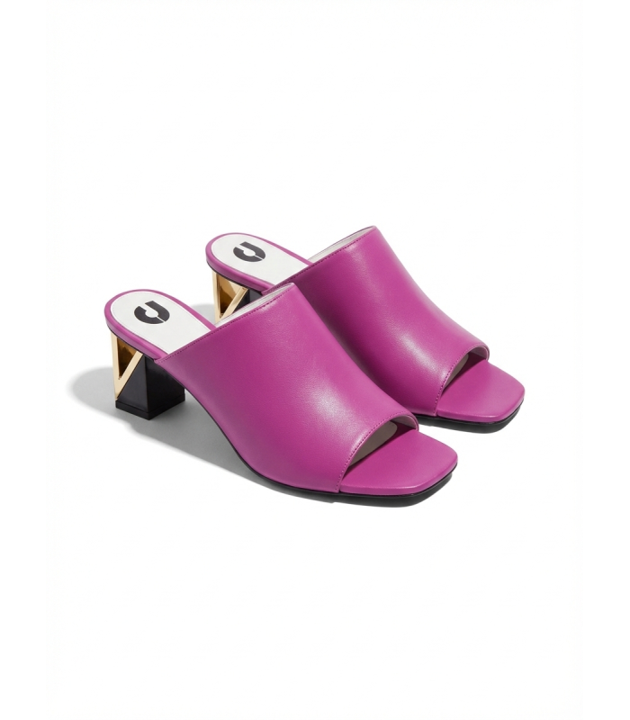 Charles Jourdan la Mandragore Mules à Talon Sculptural, Cuir Violet Lucide