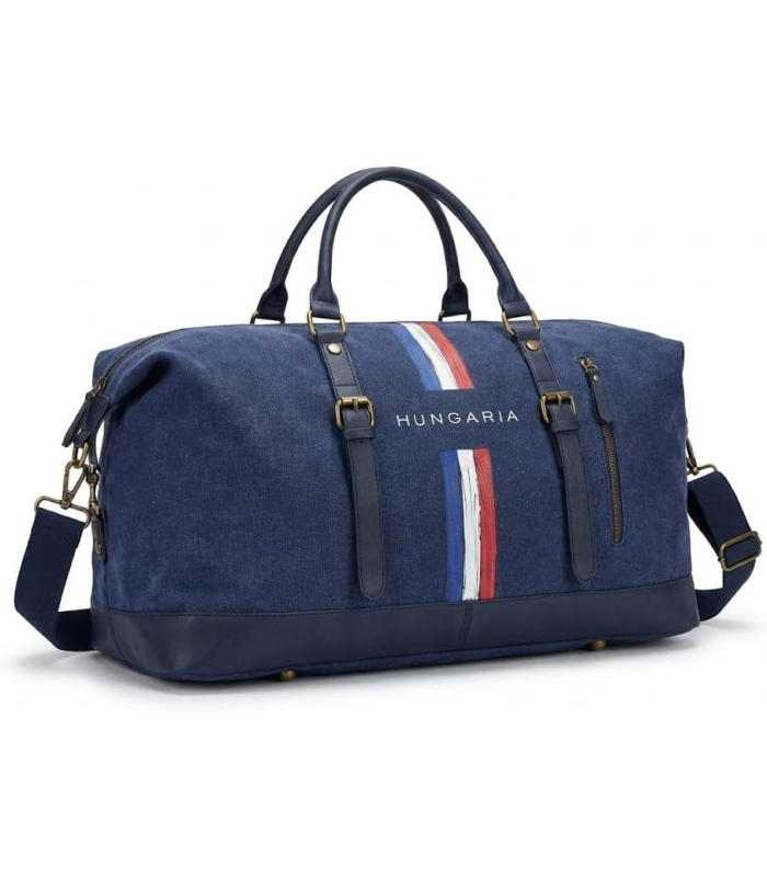 Hungaria Insigna Sac de Voyage Bleu avec Rayures Tricolores, 60x40 cm