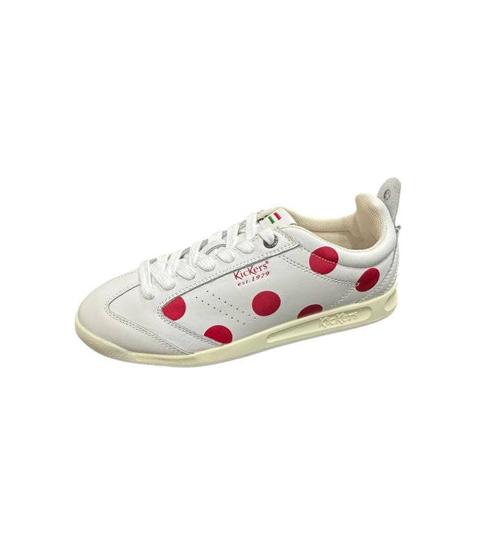 Kickers Kick Baskets en Cuir Blanc avec Pois Rouges, Style Rétro Est.