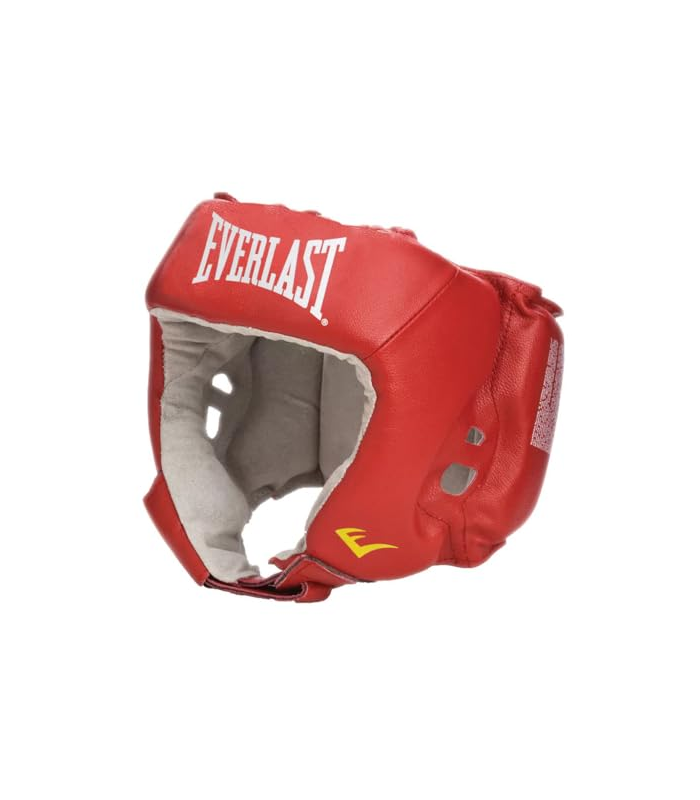 Everlast Casque de Boxe Amateur de Compétition, Rouge, Taille M, Cuir Synthétique, Protection Professionnelle avec Sangle Ajusta