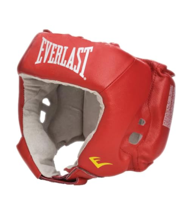 Everlast Casque de Boxe Amateur de Compétition, Rouge, Taille M, Cuir Synthétique, Protection Professionnelle avec Sangle Ajusta