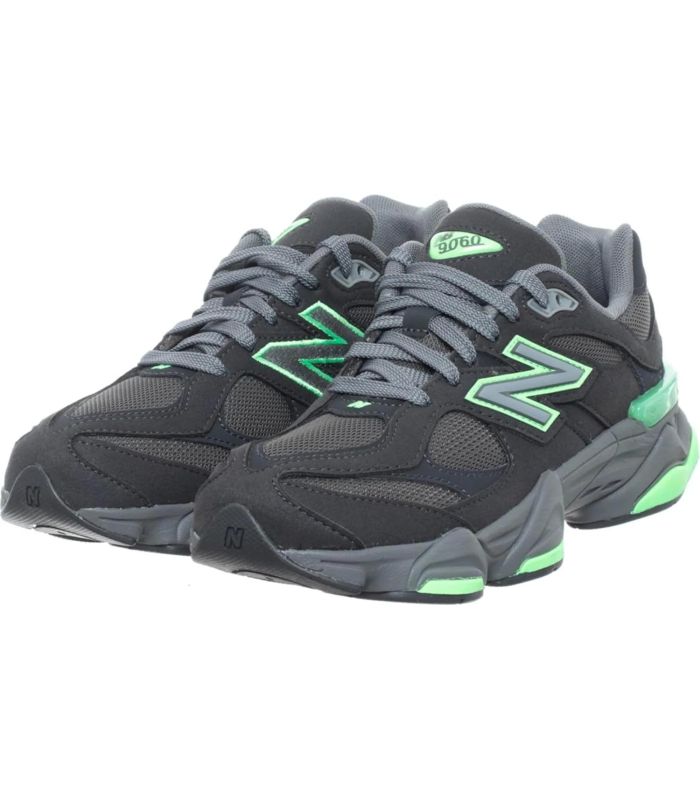 New Balance Chaussures de Sport GC9060JC, Noir et Gris avec Accents Verts, Semelle AbzorB