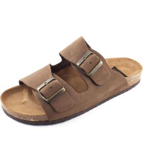 Casual Sandales en cuir nubuck pour homme - Mules en cuir véritable avec semelle en liège - Fabriquées en Espagne