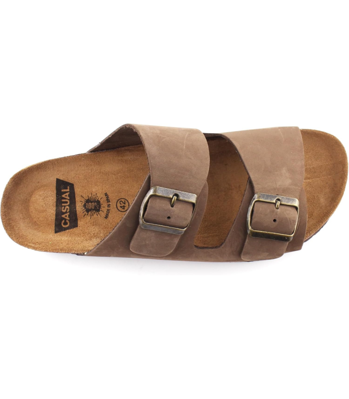 Casual Sandales en cuir nubuck pour homme - Mules en cuir véritable avec semelle en liège - Fabriquées en Espagne