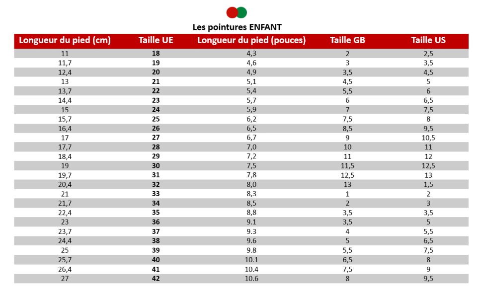 Size chart kid FR